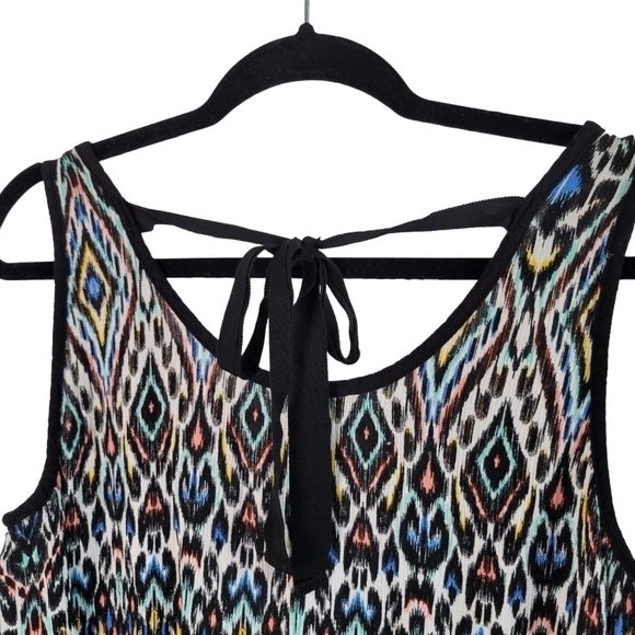 Democracy Sleeveless Ruffle Hem Tie-Back Ikat Print Blouse Women's L Multicolor - Picture 3 of 6